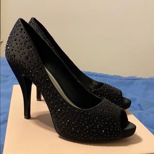 Black rhinestone heels
